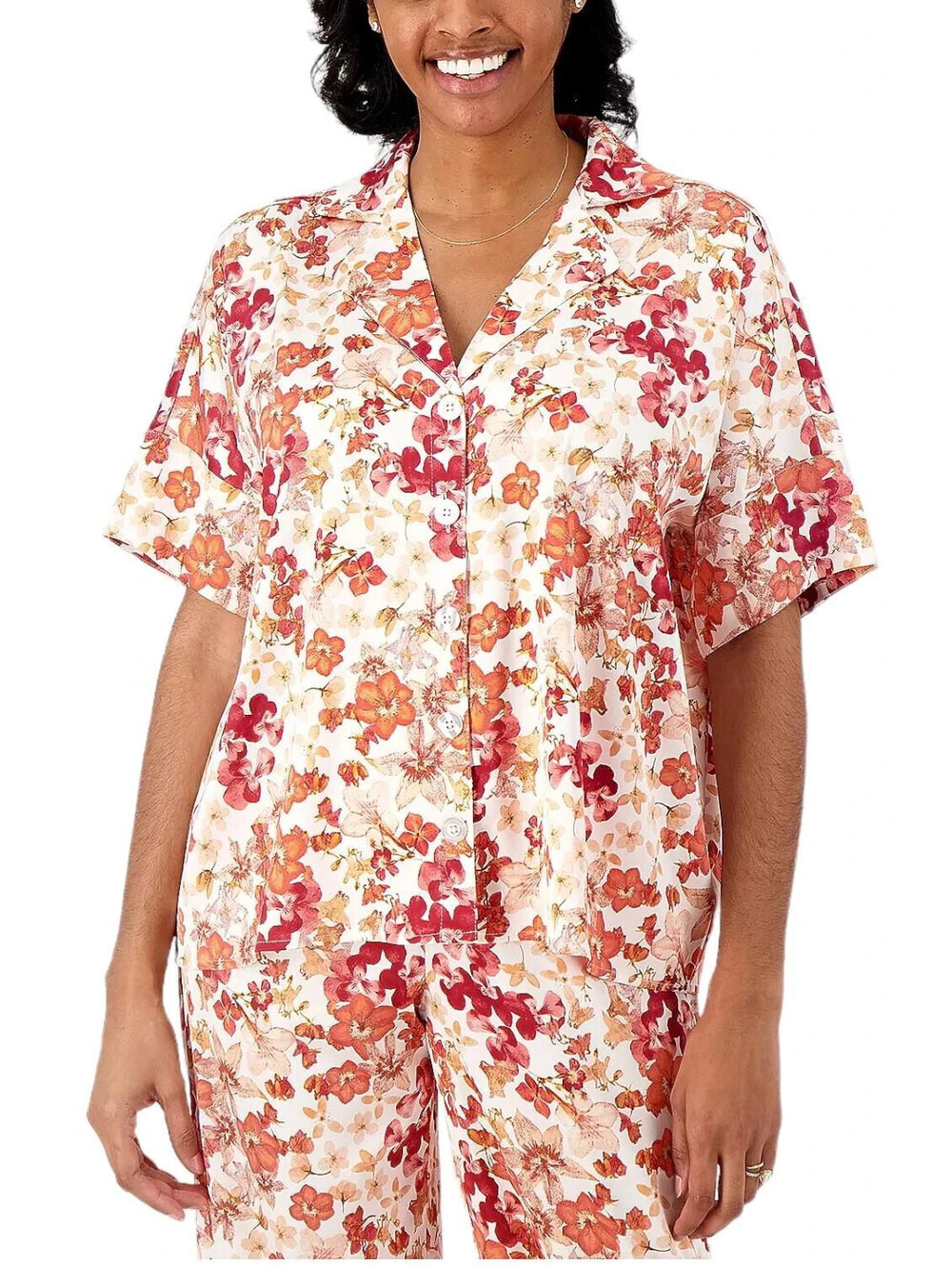 Breezies Lounge All Over Floral Button Front Shirt Size 1X
